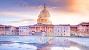 the White House during sunset