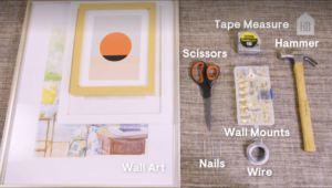 photo of wall art and materials for hanging art