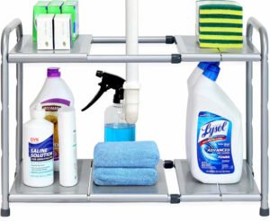 organized bathroom cleaning supplies