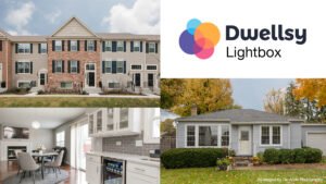 dwellsy Lightbox logo and picture of an apartment complex and dining room