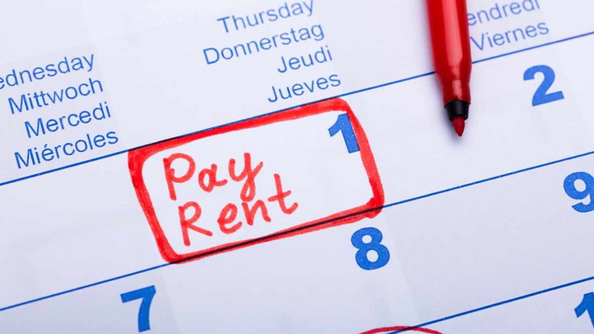 pay rent written on calendar