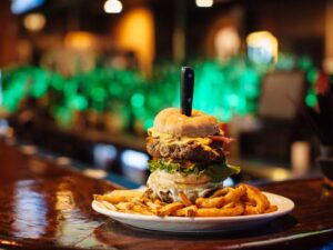 large burger and fries