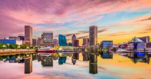 baltimore cityscape at sunset