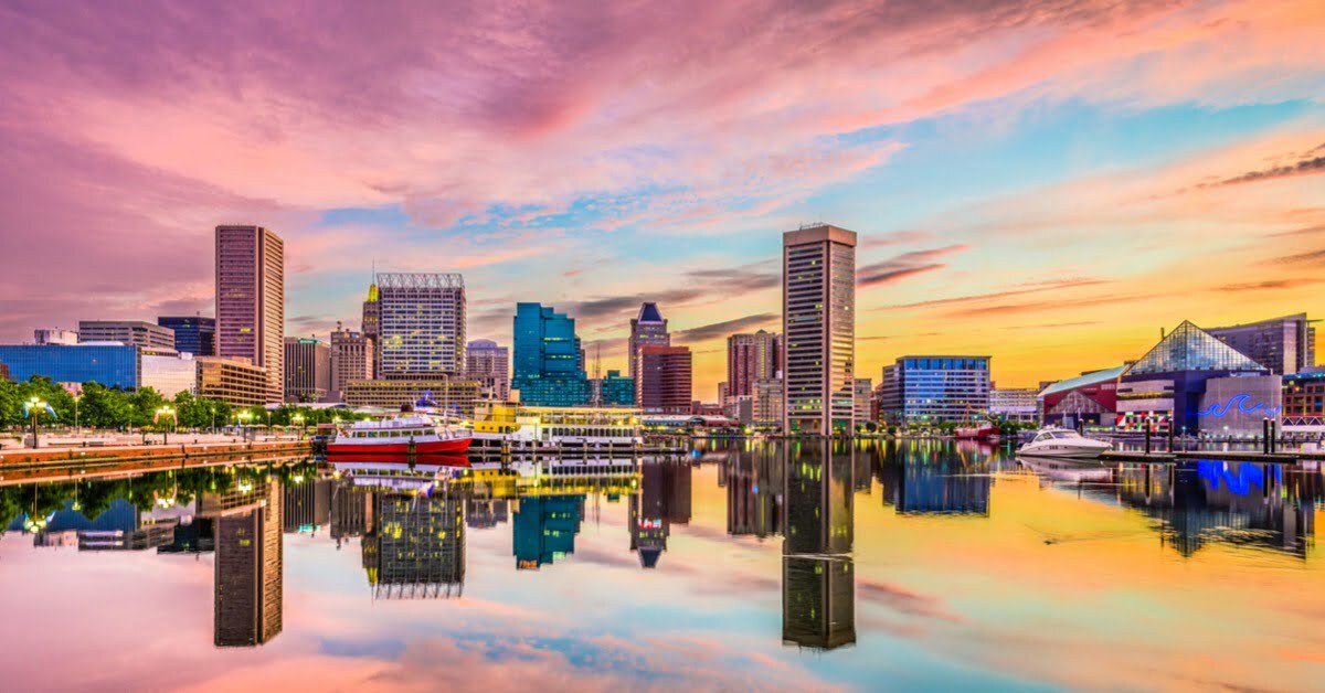 baltimore cityscape at sunset