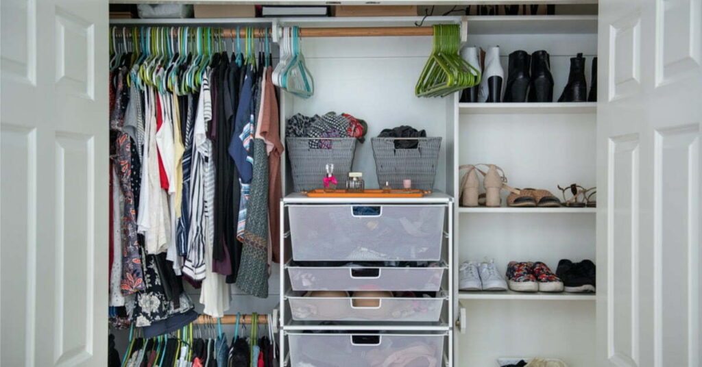 storage boxes in closet