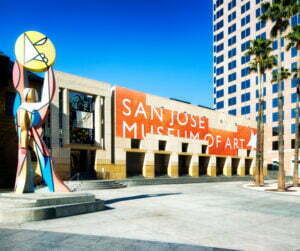 San Jose Califonia Museum of art side view with statue