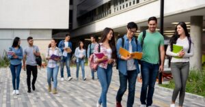 college students walking