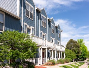 blue townhouses