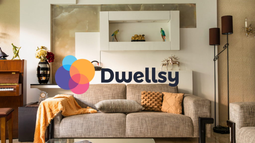 couch in living room with Dwellsy logo