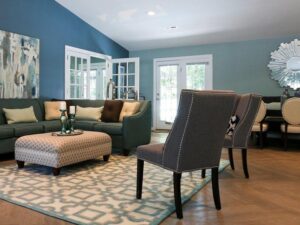blue and green living room