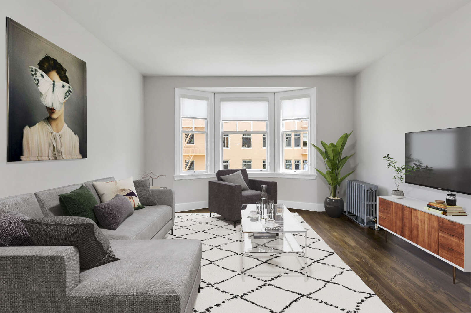 gray living room in apartment