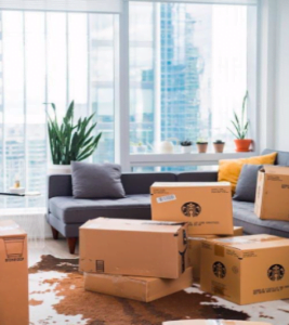 moving boxes in living room