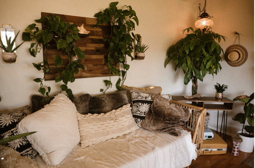 boho style apartment with plants