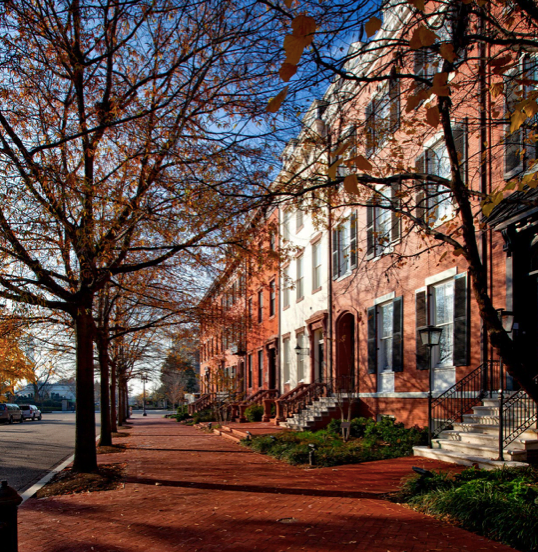 brick town houses in the fall