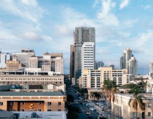 city of San Diego with blue sky