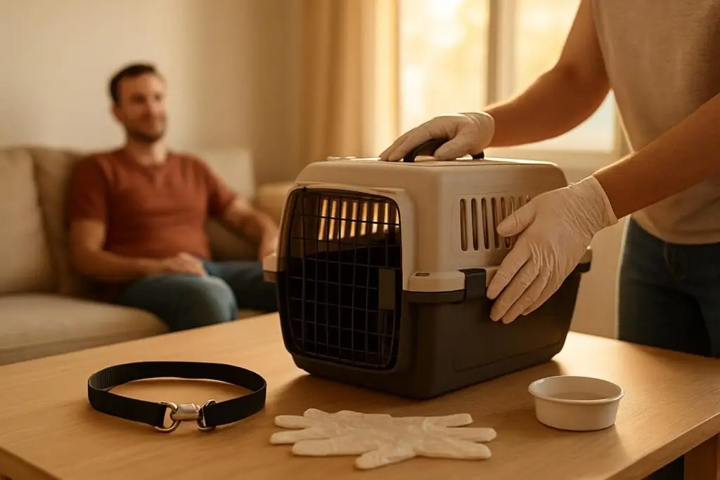 A person holding an exotic pet while preparing for exotic pet rentals in Phoenix.